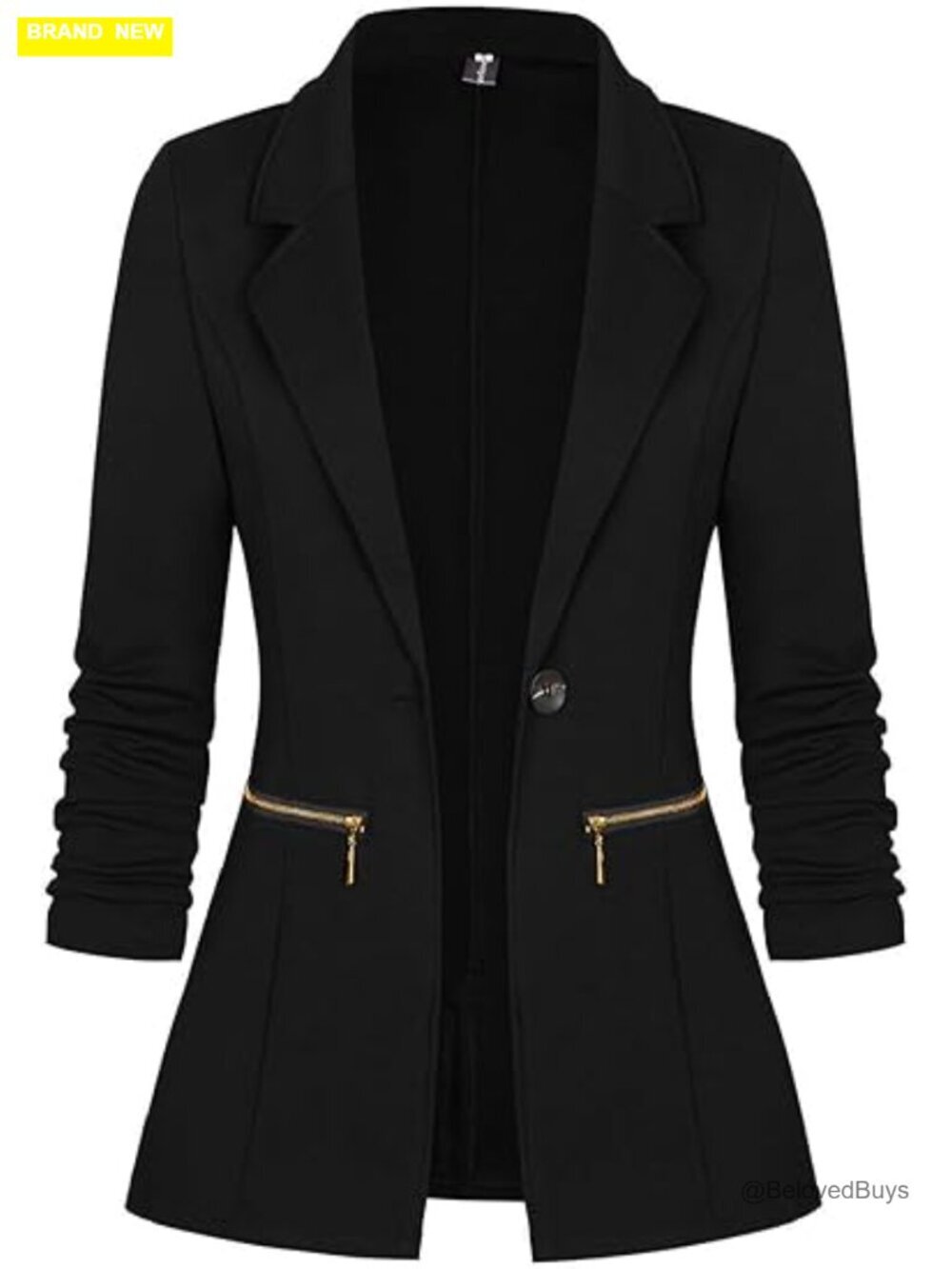 Long Sleeve Blazer Open Front Cardigan Jacket with Zipper Pockets